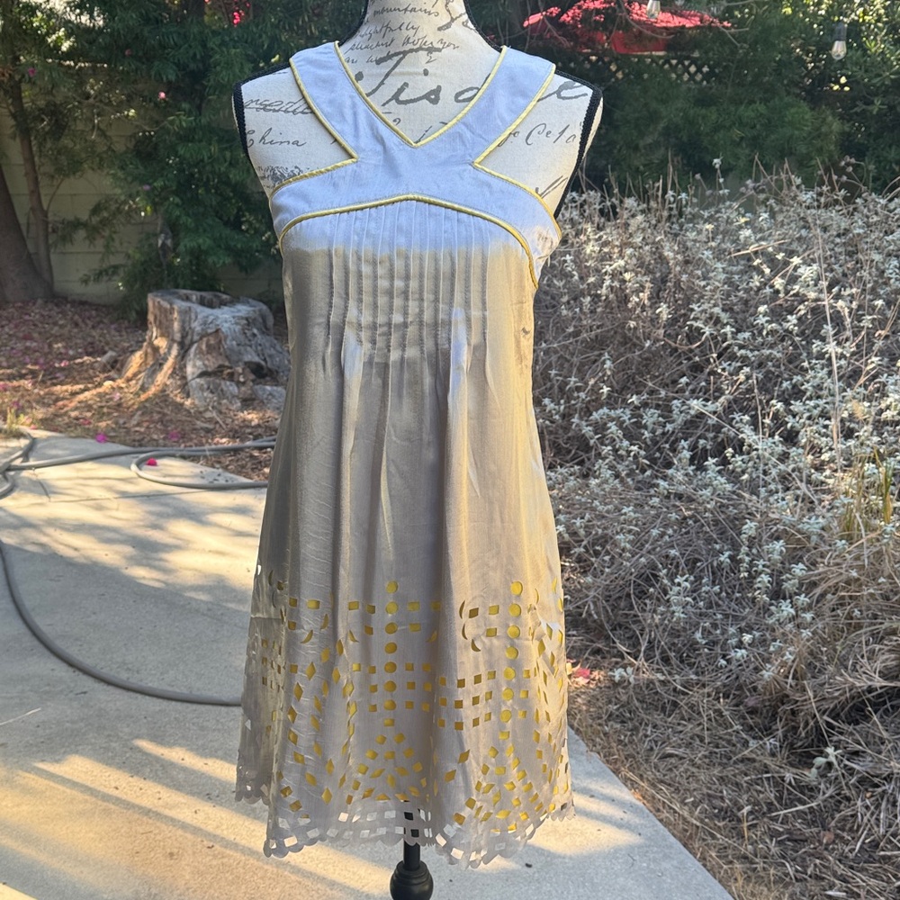 Toi et Moi light silver and gold Mini Dress. New. Size S